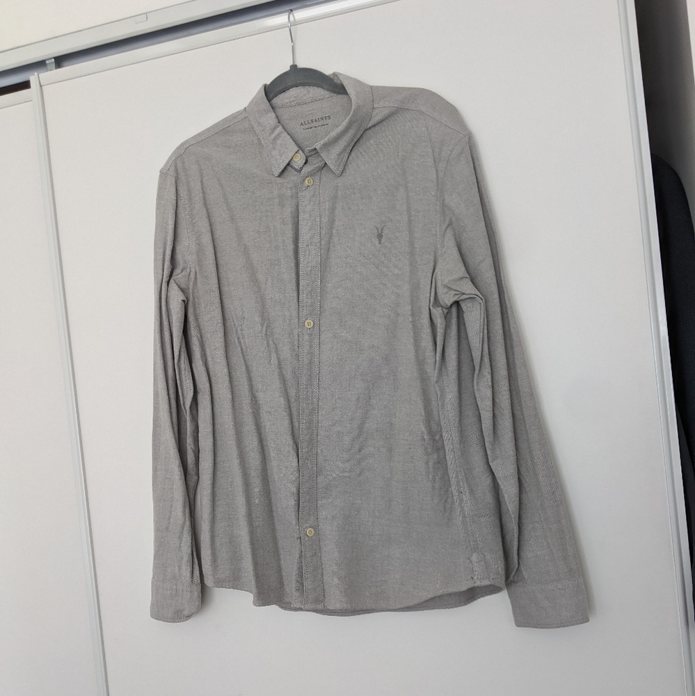 All Saints Casual Grey Melange Button Down Shirt